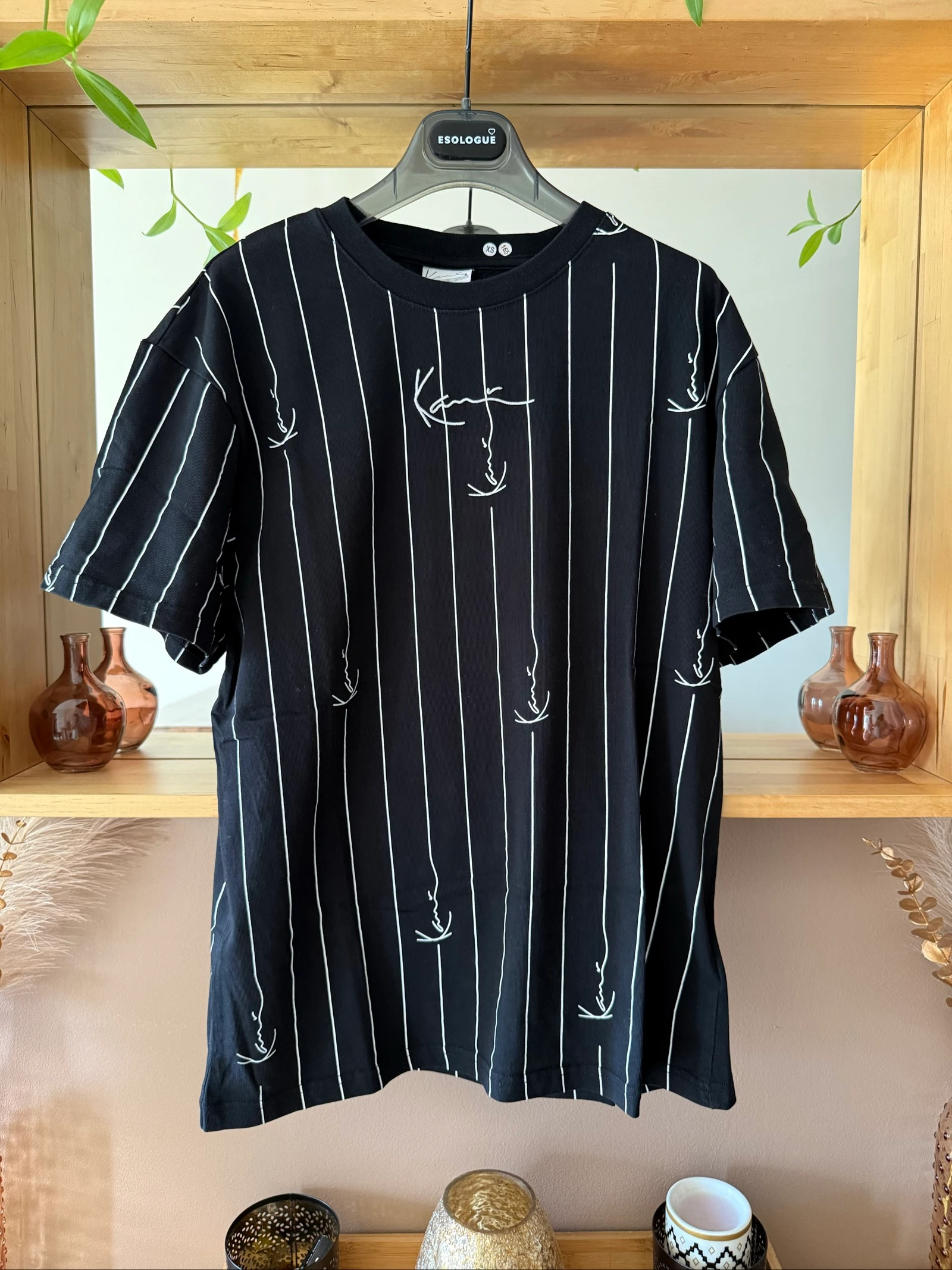 T-shirt Homme Karl Kani XS – Noir Rayé Blanc – Parfait État – Streetwear
